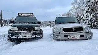 УАЗ Патриот и Toyota Land Cruiser 100 в снегу. Легкий сноуоффроуд. 