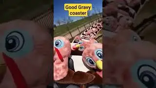 Good Gravy roller coaster at a Holiday World 2024 ridden by train of stuffed turkeys.
