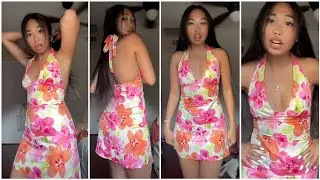 Satin mini dress & cute girl