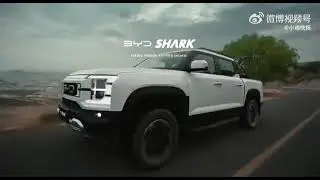 BYD Shark pickup truck ad with horses, cowboys and wild driving