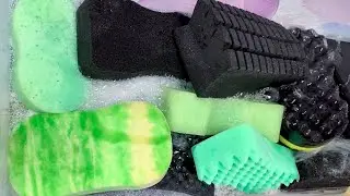 【ASMR】Black car sponge × Green cleaner 3/3🖤Rinsing💚泡あわスポンジをお水ですすぐ🫧🚿