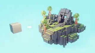 LOWPOLY Cube Worlds #5 | Flat Shading | Blender Speed Modeling | Concept Art | 3d Environment Design