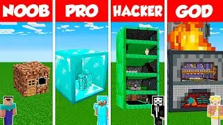 Minecraft Battle: NOOB vs PRO vs HACKER vs GOD: INSIDE BLOCK HOUSE BASE BUILD CHALLENGE / Animation