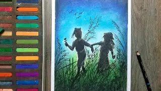 Easy and beautiful soft pastel drawing tutorial | How to draw scenery with soft pastels.
