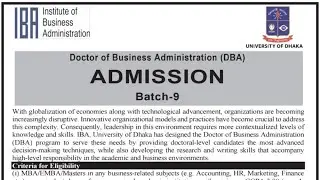 DBA Program | Admission Circular 2022-23 | IBA DU