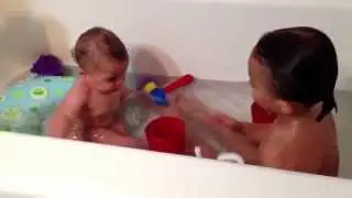 My boys taking a bath (Axel 5 months, Loch 2 yrs).
