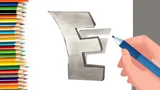 Easy Trick Art Drawing - How to Draw 3D Letter E - Anamorphic Illusion with Charcoal Pencil
