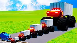 Big & Small McQueen Container Truck vs Deadly Obstacles – Trains, Blenders & More! | BeamNG.Drive