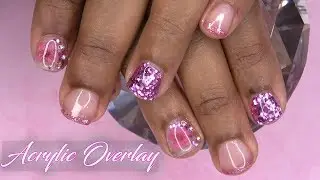 Acrylic Nails Tutorial - How to Acrylic Overlay on Natural Nails - Glitter Encapsulated Flowers
