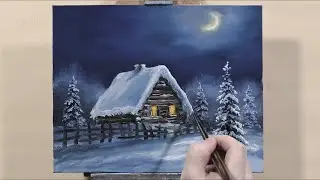 Oil Painting | Winter Night | Landscape | Time-Lapse