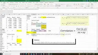 Portfolio variance-covariance matrix, return, and standard deviation for 3 securities on Excel.