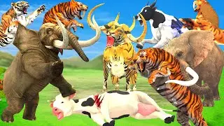 10 Mammoth Elephant vs 10 Giant Tiger Attack 10 Cow Buffalo Bull Saved by Woolly Mammoth Gorilla