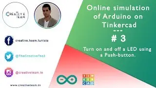 Online simulation of Arduino on Tinkercad - 3 - Turn on and off a LED using a Push-button