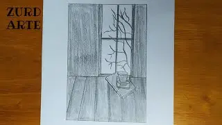 ✍🌄Tutoriales de dibujos a lápiz / Cómo dibujar un paisaje con libros en una ventana con lápiz FÁCIL