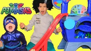 PJ Masks Romeo & Night Ninja Race Transforming Wooden Cars with Save The Day HQ