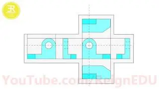 Orthographic Projection of a SOLID 6 Views (Block with HOLE) - 