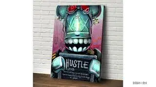Hustle Definition "Bear Brick Inspired Character" Motivational Canvas Wall Art