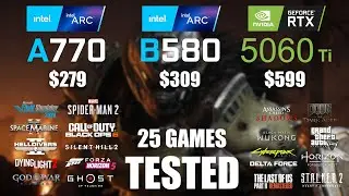 ARC A770 16GB vs ARC B580 12GB vs RTX 5060Ti 16GB | R9 - 7950X3D | 1080p - 25 Games Tested