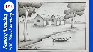 Village scenery drawing || How to draw Beautiful Landscape Scenery Drawing