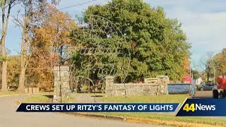 Crews set up for Ritzy's Fantasy of Lights in Garvin Park
