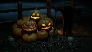 Jack-O'-Lanterns & Scarecrow in Fog | Creepy Halloween Ambience with Moaning Corpse