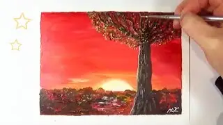 How to Paint a Sunset Tree 🌅 Easy Acrylic Painting 😌 Serenity Session / Relaxing Music