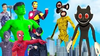 Superheroes Vs Siren Head and Cartoon Cat - BigGreenTV