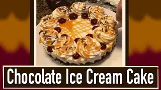 Chocolate Ice Cream Cake. Raspberry filled with Whipped Frosting & Caramel Drizzle. Tasty 😋