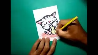How to draw a kitten with a bottle of milk in its paws