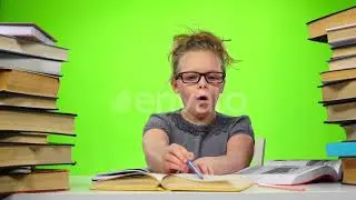 Little Girl with Surprise That It Is in the Book. Green Screen. Slow Motion | Stock Footage - En...