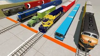 Giant Machines Battle - Long Train Vs Articulated Bus Vs Long Truck - Beamng Drive