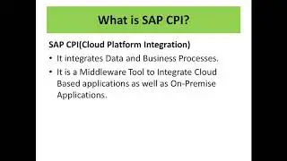 SAP CPI  (Cloud Platform Integration) Online Training's