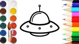 How to draw a flying saucer.  Plate with aliens.  Coloring book for children.  We draw easily.