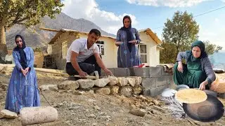 A breakfast with charcoal bread and beautiful stone work in the courtyard in the nomadic life
