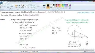 distance between center of the circle and end point of the tangent