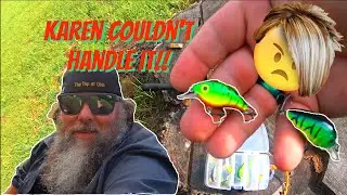 KAREN harasses FISHERMAN!   Bass Fishing with MICRO Lures!