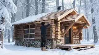 Building a Cozy Log Cabin in the Snowy Mountains | Start to Finish