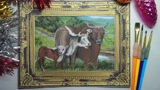 #artist #творчество Рисуем простой пейзаж (гуашь) Коровы на пастбище (2021)