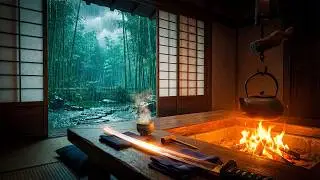 Cozy Samurai Shelter | Heavy Rain & Crackling Fire in a Hidden Japanese Home ASMR
