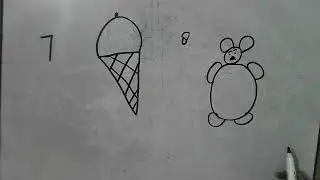 Draw  Cone ice cream and teddy bear from numbers 7 and 8 step by step for beginner