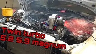 Twin TURBO 5.2 5.9 magnum build FIRST STARTUP! Whitie build ep.4