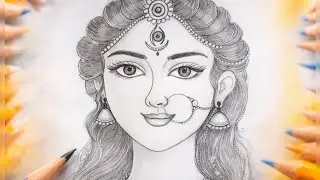 Devi Durga Maa pencil sketch|Goddess face drawing| Shading girl drawing |Easy drawing for kids