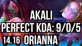 AKALI vs ORIANNA (MID) | 9/0/5, Legendary, 800+ games | EUW Diamond | 14.16