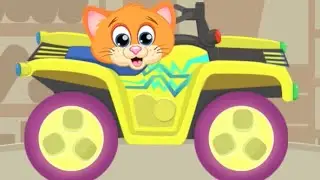 Машинки. Веселые гонки. Котёнок на машинке.