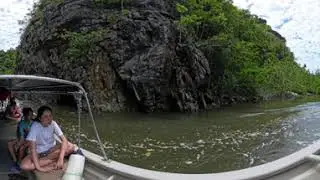 Langkawi - Boat going through a tight passage (360 video)