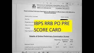 RRB PO Pre Score Card 2022😢         