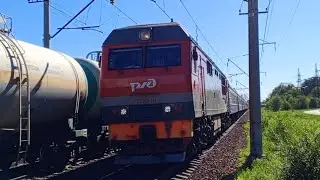 Тепловоз ТЭП70БС-148 с поездом №007Р Алматы-Саратов следует по О.П Приволжский