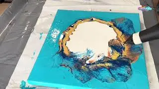 PEINTURE fluide art - Démo tableau abstrait acrylique pouring avec un sèche cheveux SABCREATIONS