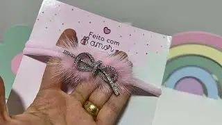 Faixinha Slim Laço Tubo Strass Luxuoso com Pompom 😍 #handmade #artesanato