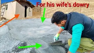 Hard work to pay his wife's dowry, covering the roof of the mountain hut